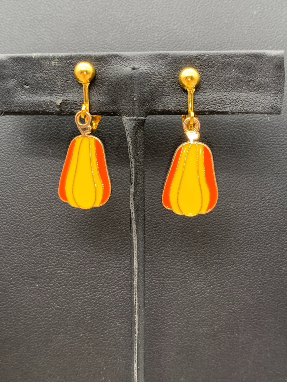 Yellow & Orange Drop fall / autumn winter squash clip on Earrings - Women Jewelr
